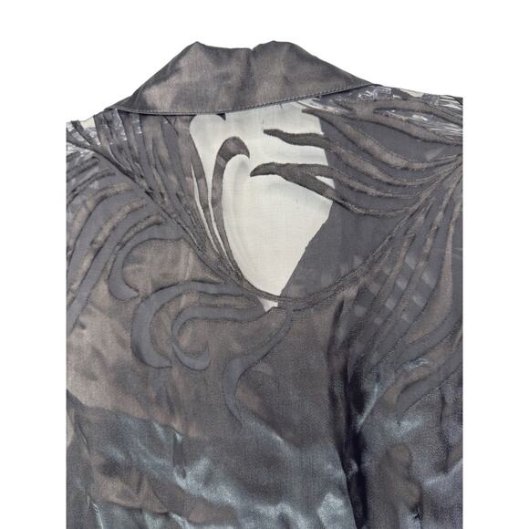 Black Basic Dressy Vamp Silk Short Sleeve Collared Button Up Blouse Large - Picture 6 of 10